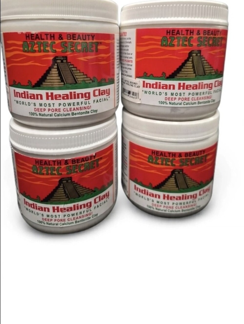Aztec Secret Indian Healing Clay - Red & Green Label (4 Jars) EXPIRES 12/2028